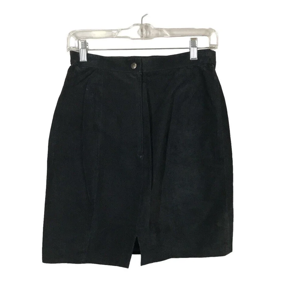 Anchor Blue Vintage Y2K Black Suede 100% Leather Dark Academia Skirt Size 11/12